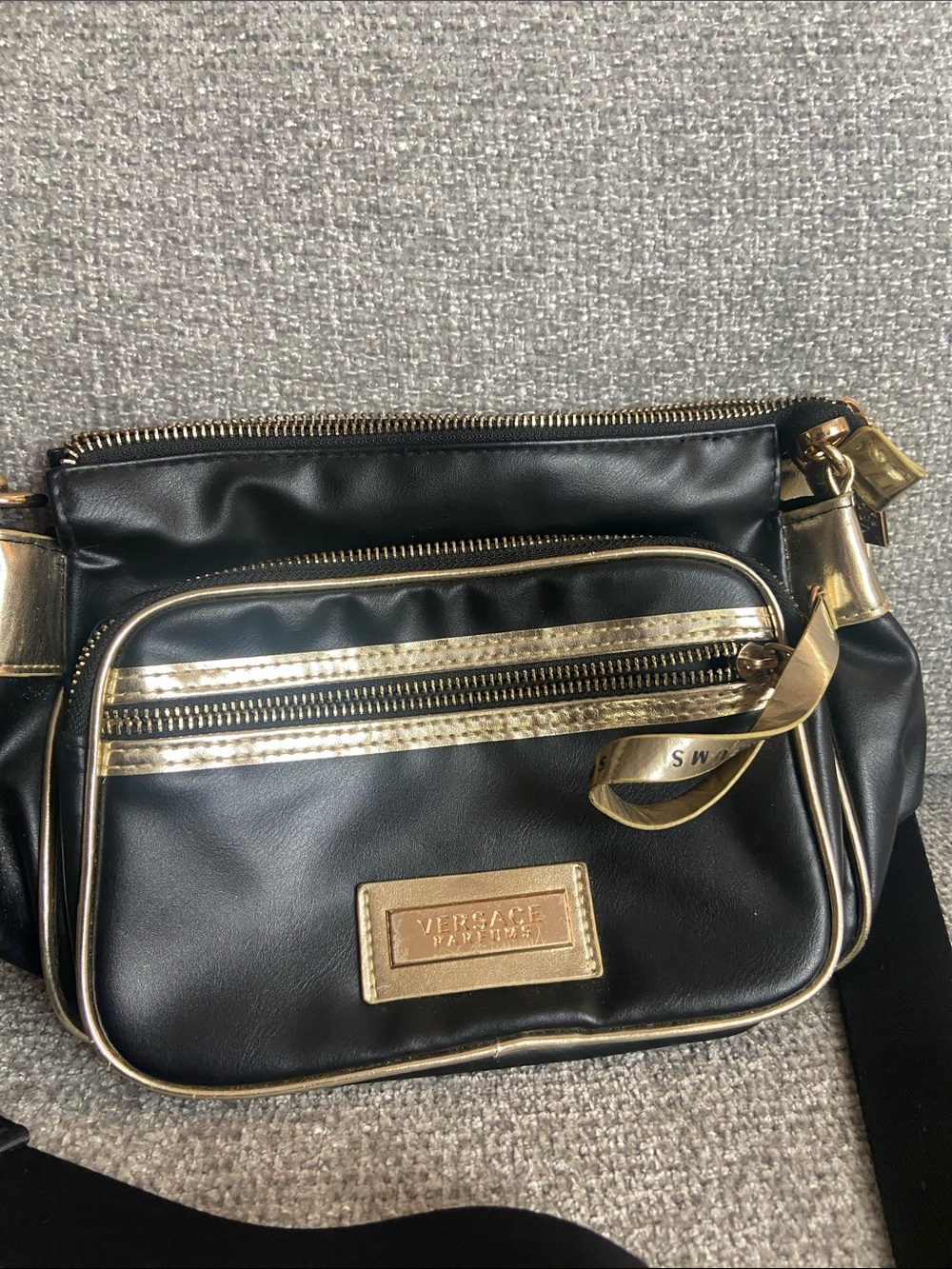 Versace Black Messenger Bag with Gold Trim